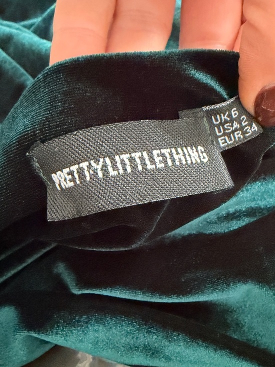 PrettyLittleThing Emerald Green Clear Strap Velvet Cowl Neck Midi Dress | Size 2 - Picture 3 of 5